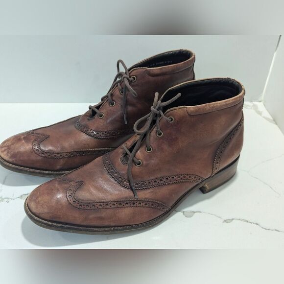 Cole Haan Liam Chukka II Wingtip  Leather Ankle Boots Brown Brogue C11053 sz 13M - Picture 1 of 12